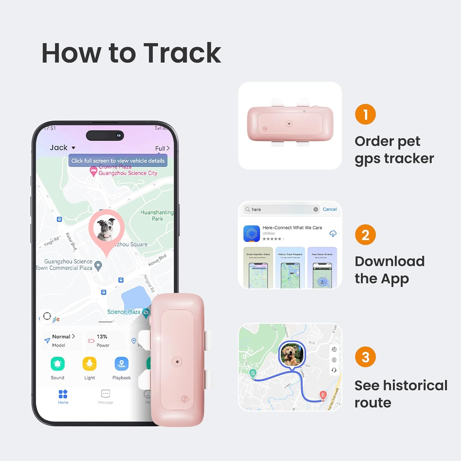 Cat Tracker Mini GPS Tracker Waterproof Dog Tracker with Real-Time Location Escape Alerts for Dogs Cats 6.5lbs+ Pink - Image 6