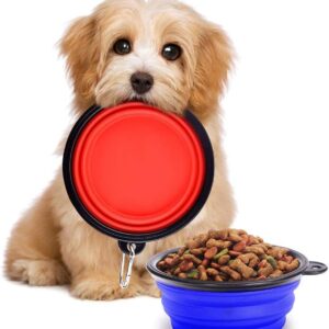 SunGrow Collapsible Dog Travel Bowls, 2 Portable Pet Travel Water and Feeding Bowls, Food-Grade Containers, Carabiner Clip for Easy Storage, Dishwasher-Friendly, Low Footprint, Feed Dog/Cat Anywhere