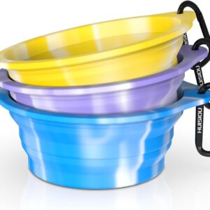 Collapsible Dog Bowls 3-Pack, Portable Travel Dog Bowl with Carabiner, Food-Grade Silicone Pet Bowl for Hiking, Walkin