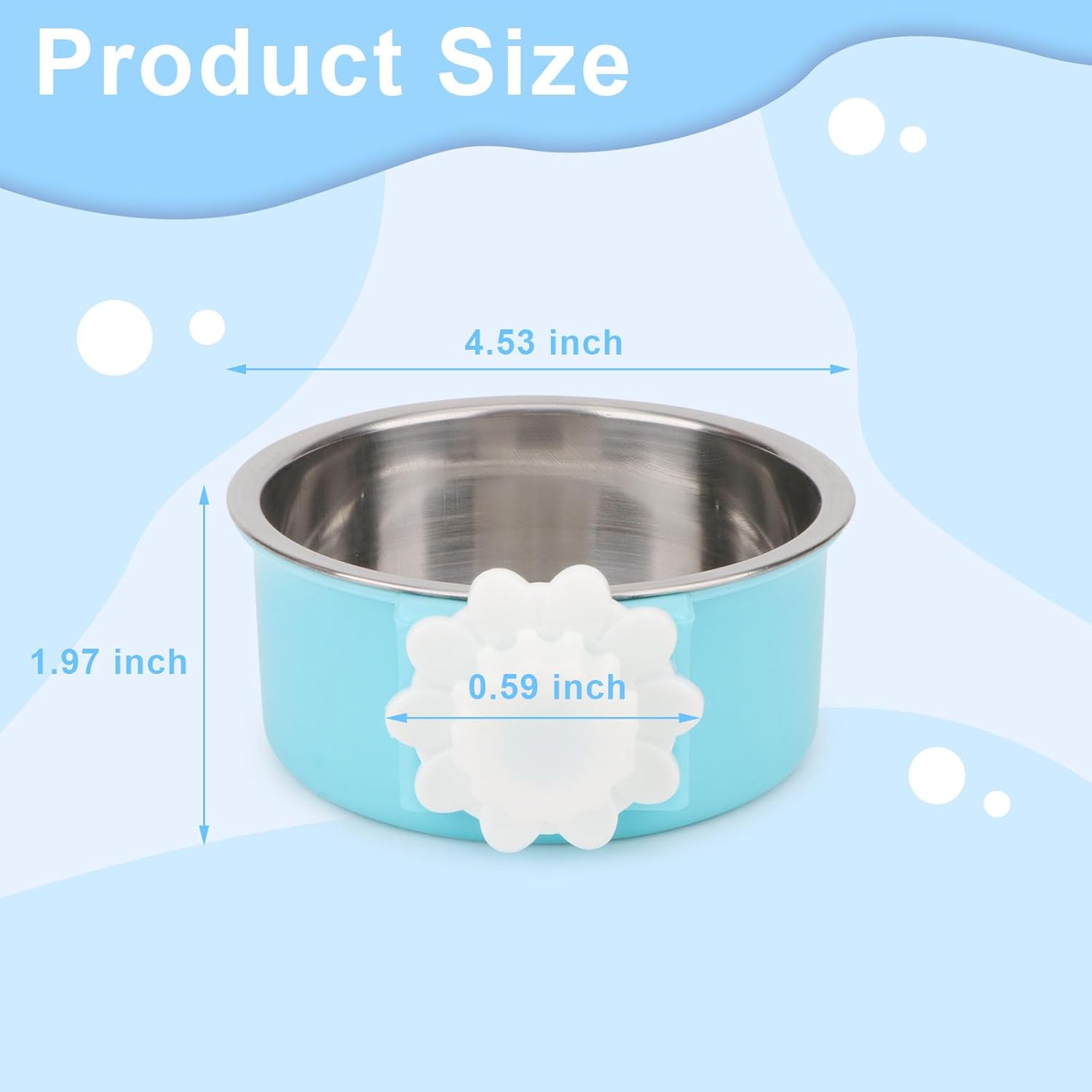 Crate Dog Bowl,Removable Stainless Steel Kennel Water Hanging Food & Water Feeder Crate Water Bowl No Spill for Puppy,Cat,Rabbit,Guinea Pig (Blue) - Image 4