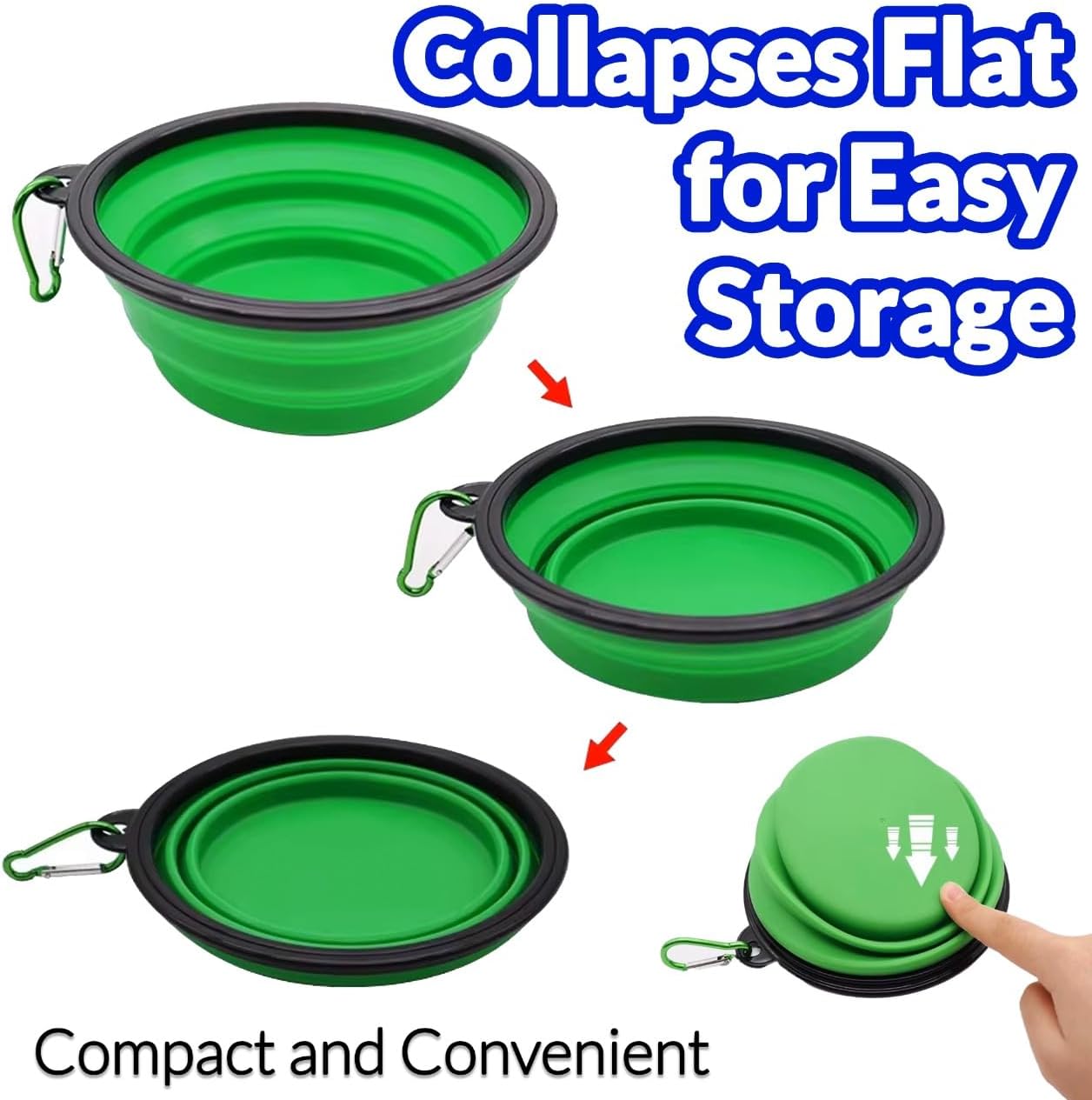 Collapsible Dog Bowls for Travel, 2-Pack Portable Food and Water Bowls for Dogs and Cats with Carabiners, Lightweight, Foldable Pet Dishes for Hiking, Camping, Walking, and Outdoor Adventures - Image 3