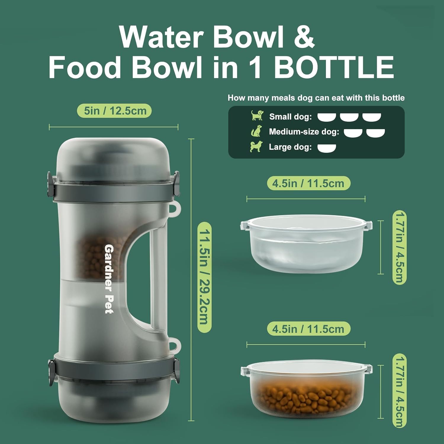 Gardner Pet Portable Dog Water Bottle&Food Container (49.6oz) – Leakproof Travel Water Bottle for Medium/Large Dogs (30+ lbs) Hiking, Camping, Beach – 2 Collapsible Bowls & Shoulder Strap (Grey) - Image 6