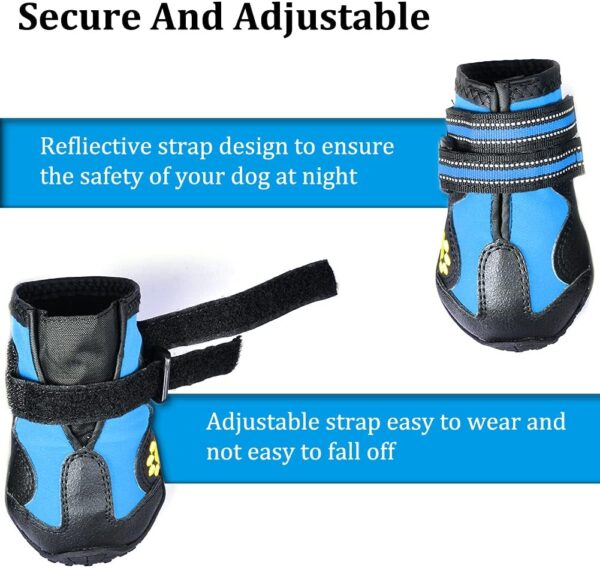 CovertSafe& Dog Boots for Dogs Non-Slip, Waterproof Dog Booties for Outdoor, Dog Shoes for Medium to Large Dogs 4Pcs with Rugged Sole Black-Blue - Image 3