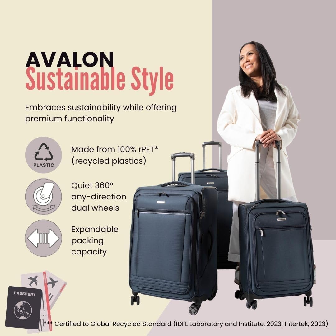 Ricardo Beverly Hills Avalon Softside Carry-On Luggage Made with Sustainable 100% Recycled PET (rPET), Lightweight, Eco-Friendly Travel, Expandable, Dual Spinner Wheels, Juniper Green, 20-inch - Image 6