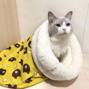 14×18in Cozy Pet Nest for Cats and Dogs,Cat Dog Sleeping Bag for Indoor, Soft Cat Dog Sleeping Bag,Self-Warming Pet Nest for Cats Small Dogs (Blue Rabbit)