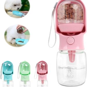 11oz Portable Dog Water Bottle with 6oz Food Container - Leakproof Travel Dispenser for Cats, Dogs & Service Animals, Dog Walking Accessories-Pink