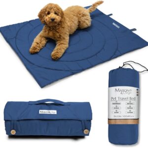 Portable Dog Mat - Waterproof & Foldable Pet Bed - Ideal for Indoor, Outdoor, Cafes, Travel, Camping, Grooming & Training - 39"x30" - Includes Carry Bag - Durable, Washable & Lightweight - Blue