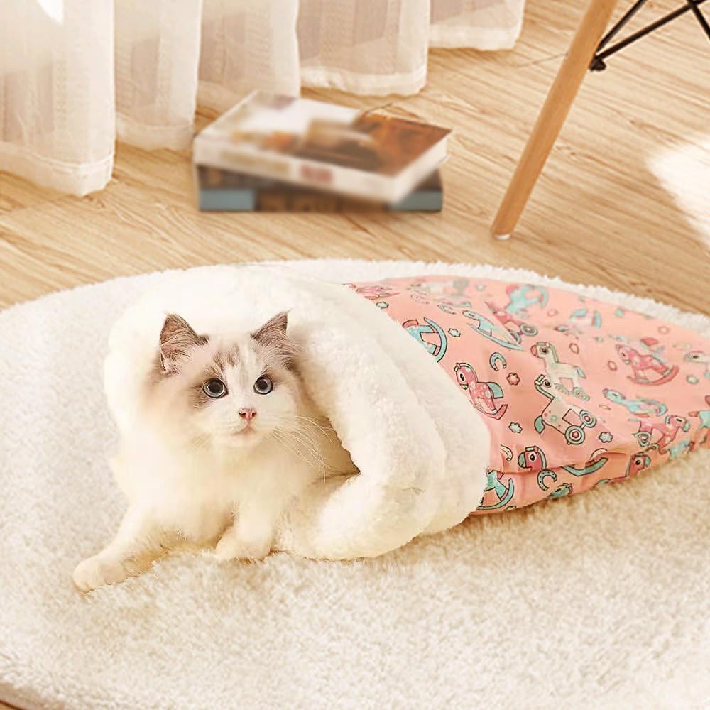 Cozy Pet Nest for Cats and Dogs, 2025 New Cat Bed Soft Cat Dog Sleeping Bag, Portable Warm Feline Bed Pet Nest Small Dog Cat Bed for All Seasons Indoors (Pink, 18x22in) - Image 3