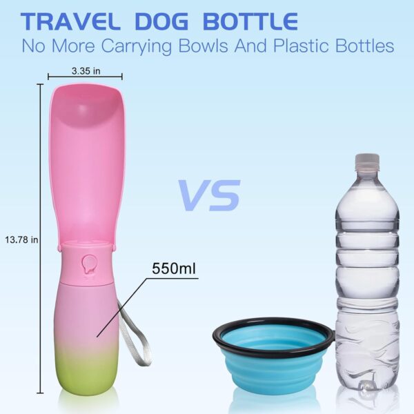 Dog Water Bottle Portable - Food Grade Material BPA Free, 19Oz Leak Proof Pet Water Bowl Dispenser, Travel Puppy Accessories for Outdoor Walking Camping, Dogs Birthday Gifts (Pink&Green) - Image 6