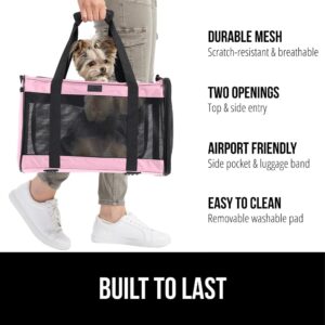 GORILLA GRIP Cat Carrier Travel Bag Up to 15 Lbs, Soft Collapsible Small Dog Carriers, Top and Side Entry Breathable Mesh, Grip Feet on Underside, Cozy Washable Waterproof Pad, Portable Kennel, Pink