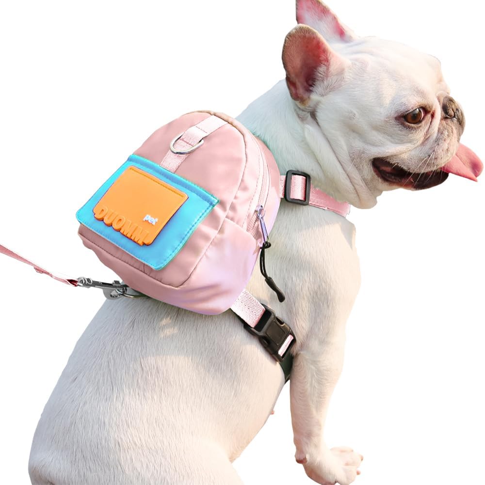 Dog Backpack for Small Dogs to Wear,Cute Pet Puppy Harness Backpacks with Leash Adjustable Dog Self Carrier Bag for Travel Hiking Daily Walking (M, Pink) - Image 2