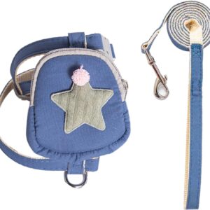 Zerodis Pet Harness Leash Set, Cute Backpack Cat Dog Vest Harness Leash, Even Pressure Distribution, Snap Design, Blue, S