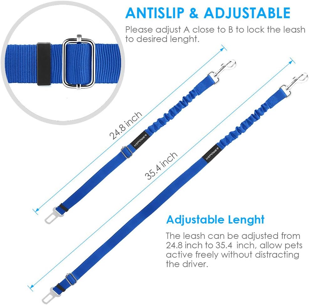 URPOWER 2 Pack Dog Seat Belt, Retractable Dog Car Harness Adjustable Pet Safety Belt with Elastic Bungee Buffer, Heavy Duty & Durable & 360 Degree Swivel Dog Seatbelts - Image 5