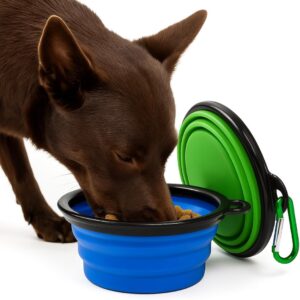 Collapsible Dog Bowls for Travel, 2-Pack Portable Food and Water Bowls for Dogs and Cats with Carabiners, Lightweight, Foldable Pet Dishes for Hiking, Camping, Walking, and Outdoor Adventures