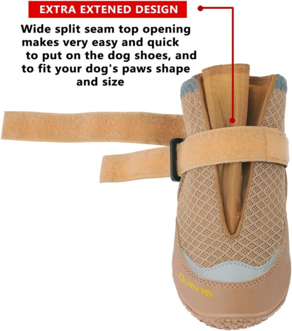 QUMY 4PCS Dog Boots for Large Dogs, Medium Dog Shoes & Paw Protectors for Hot Pavement, Summer Heat Protection, Mesh Breathable Nonslip Dog Booties for Hardfloors, Walking Running Hiking Khaki Size 8 - Image 4