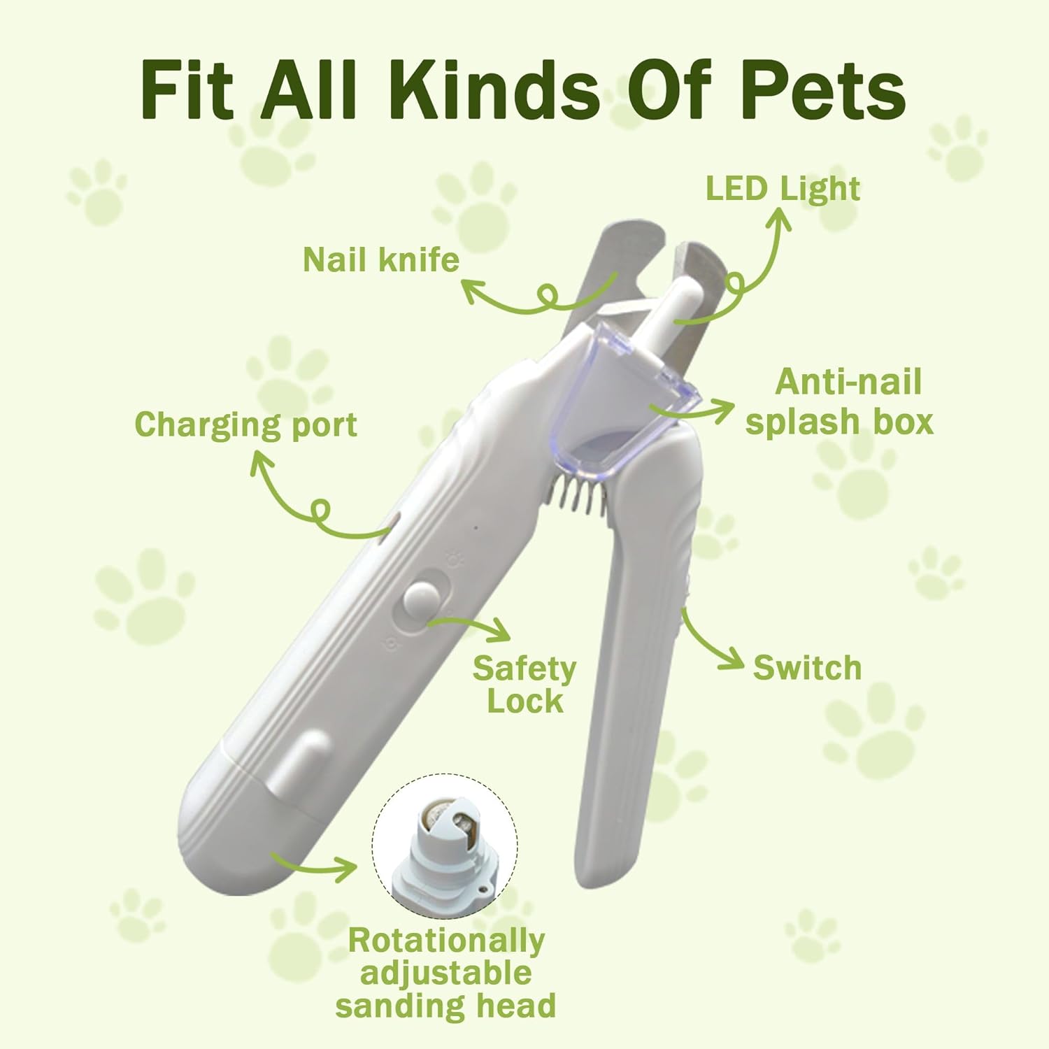 2-in-1 Dog Nail Grinder & Dog Nail Clippers Trimmers for Large Medium Small Dogs Cats Pets Claw Trimmer with LED Lights (Green) - Image 3