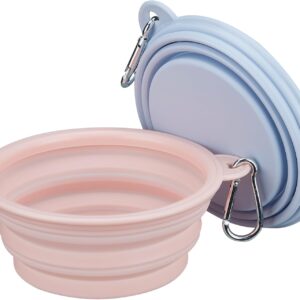 2-Pack Collapsible Dog Bowls,Food-Grade Silicone, Portable for Travel & Hiking (12 OZ Pink+Blue)