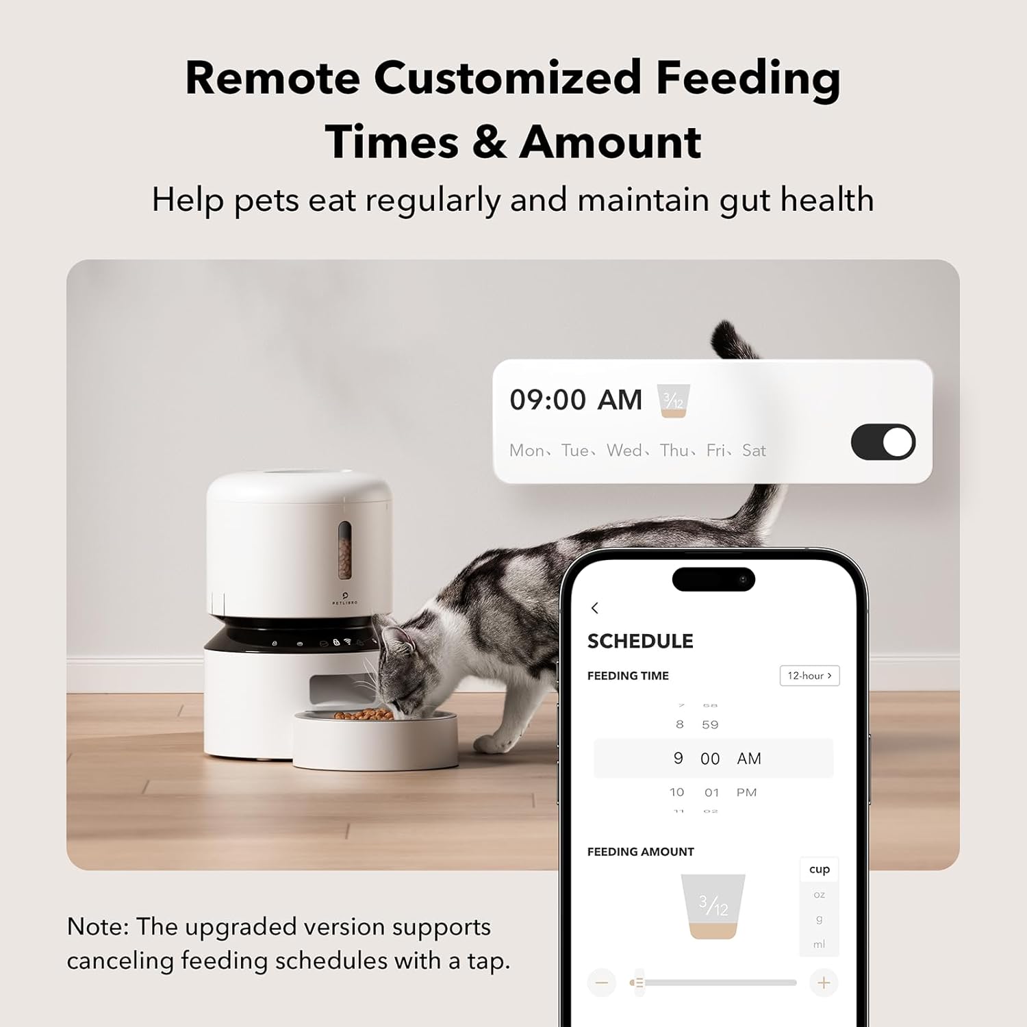 PETLIBRO Automatic Cat Feeder, 5G WiFi Automatic Pet Feeder with Freshness Preservation, 3L Timed Cat Feeders for Dry Food, Up to 48 Portions 10 Meals Per Day, Granary Pet Feeder for Cat/Dog, White - Image 2