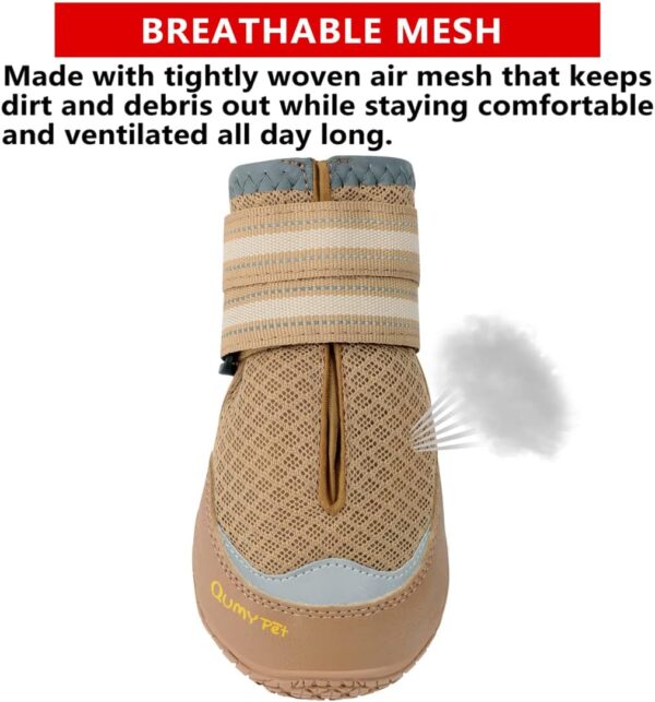 QUMY 4PCS Dog Boots for Large Dogs, Medium Dog Shoes & Paw Protectors for Hot Pavement, Summer Heat Protection, Mesh Breathable Nonslip Dog Booties for Hardfloors, Walking Running Hiking Khaki Size 8 - Image 3