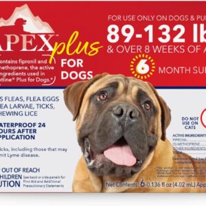 Apex Plus Flea and Tick Prevention for X-Large Dogs (89-132 lbs) | 6-Month Supply | Waterproof, 24-Hour Activation, 30-Day Protection