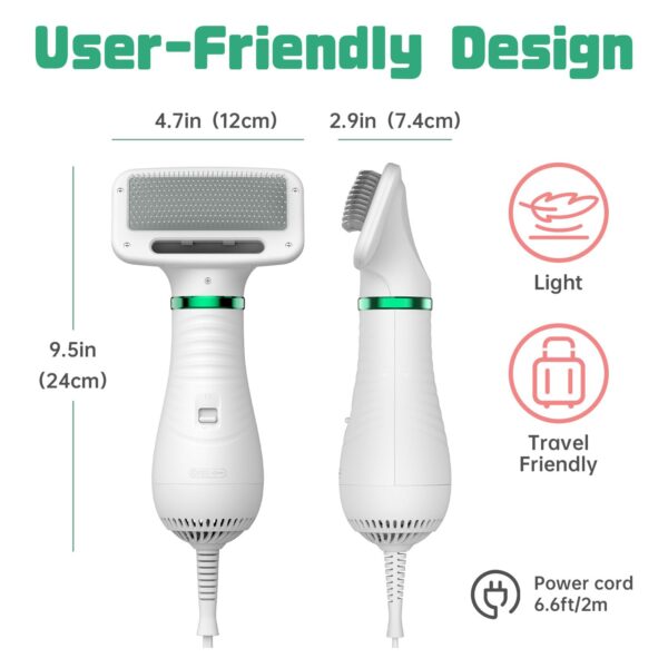 Dog Hair Dryer, 2-in-1 Dog Blow Dryer with Slicker Brush, 300W Pet Hair Dryer for Small and Medium-Sized Dogs and Cats, Dog Grooming Dryer Portable ＆ Adjustable Temperature - Image 7