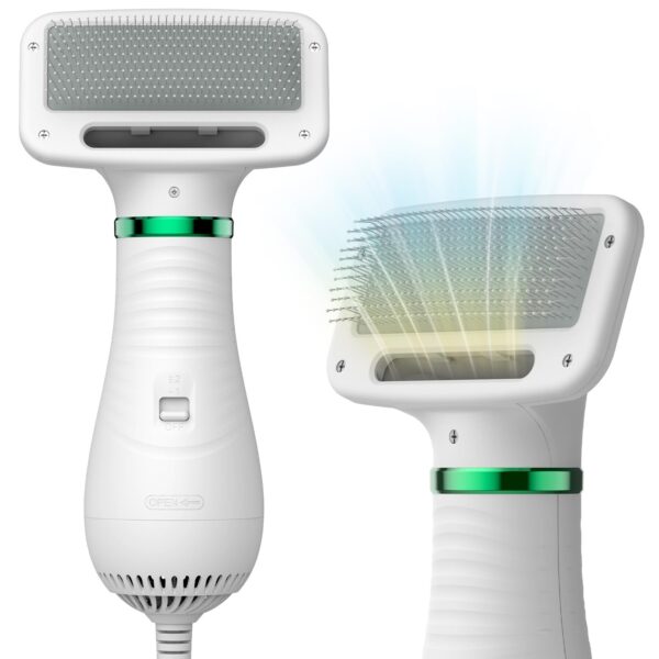 Dog Hair Dryer, 2-in-1 Dog Blow Dryer with Slicker Brush, 300W Pet Hair Dryer for Small and Medium-Sized Dogs and Cats, Dog Grooming Dryer Portable ＆ Adjustable Temperature