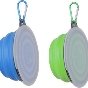 Collapsible Dog Bowl,2 Pack Portable and Foldable Pet Travel Bowls Collapsable Dog Water Feeding Bowls Dish for Dogs Cats and Small Animals,with Lids (Small, Blue+Green)