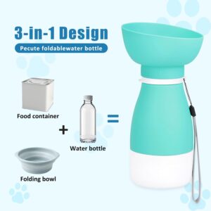 Esoes Portable Dog Water Bottle,3 in 1 Collapsible Silicone Leakproof Cat Dogs Water Bottle Bowl 20oz Pet Travel Squeeze Bottles with 9oz Food Container Detachable Folding Bowl for Outdoor Walks Hikes
