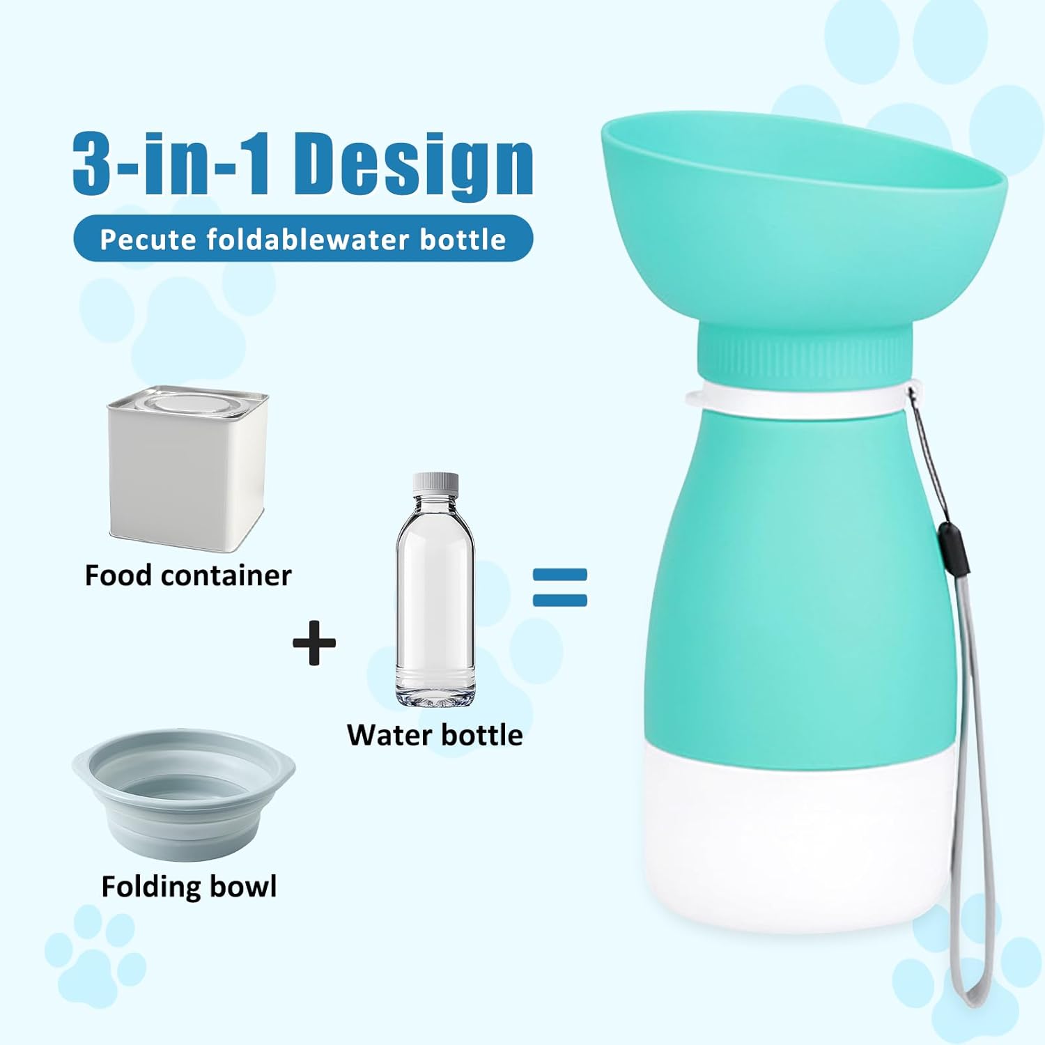 Esoes Portable Dog Water Bottle,3 in 1 Collapsible Silicone Leakproof Cat Dogs Water Bottle Bowl 20oz Pet Travel Squeeze Bottles with 9oz Food Container Detachable Folding Bowl for Outdoor Walks Hikes - Image 2
