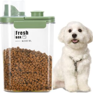 Dog Food Storage Container 2-5 lbs, Airtight Cat Food Container with Large Spout and Measuring Cup, Portable Travel Pet Food Holder Bin, HIidden Hand Food Dispenser for Pets(Light Green)