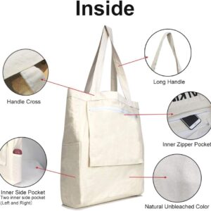 Canvas Tote Bag with 3 Inner Pocket Cotton Heavy Duty Gusseted Shoppin...