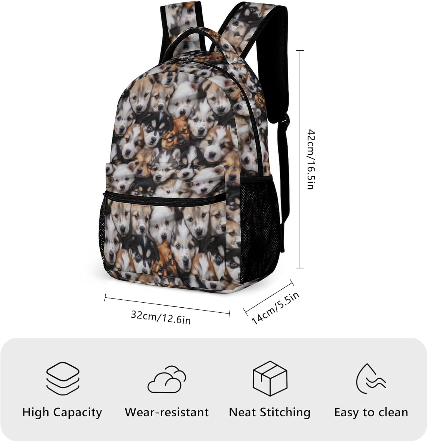 KOYI Dog Backpack for Kids, Realistic Cute Puppy Dog School Backpack, Dog Backpack for School & Travel, Kids Dog Print Backpack, Elementary Boys Girls School Backpack, 16.5 Inch - Image 3