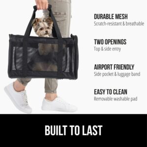 GORILLA GRIP Cat Carrier Travel Bag Up to 15 Lbs, Soft Collapsible Small Dog Carriers, Top and Side Entry Breathable Mesh, Grip Feet on Underside, Cozy Washable Waterproof Pad, Portable Kennel, Black