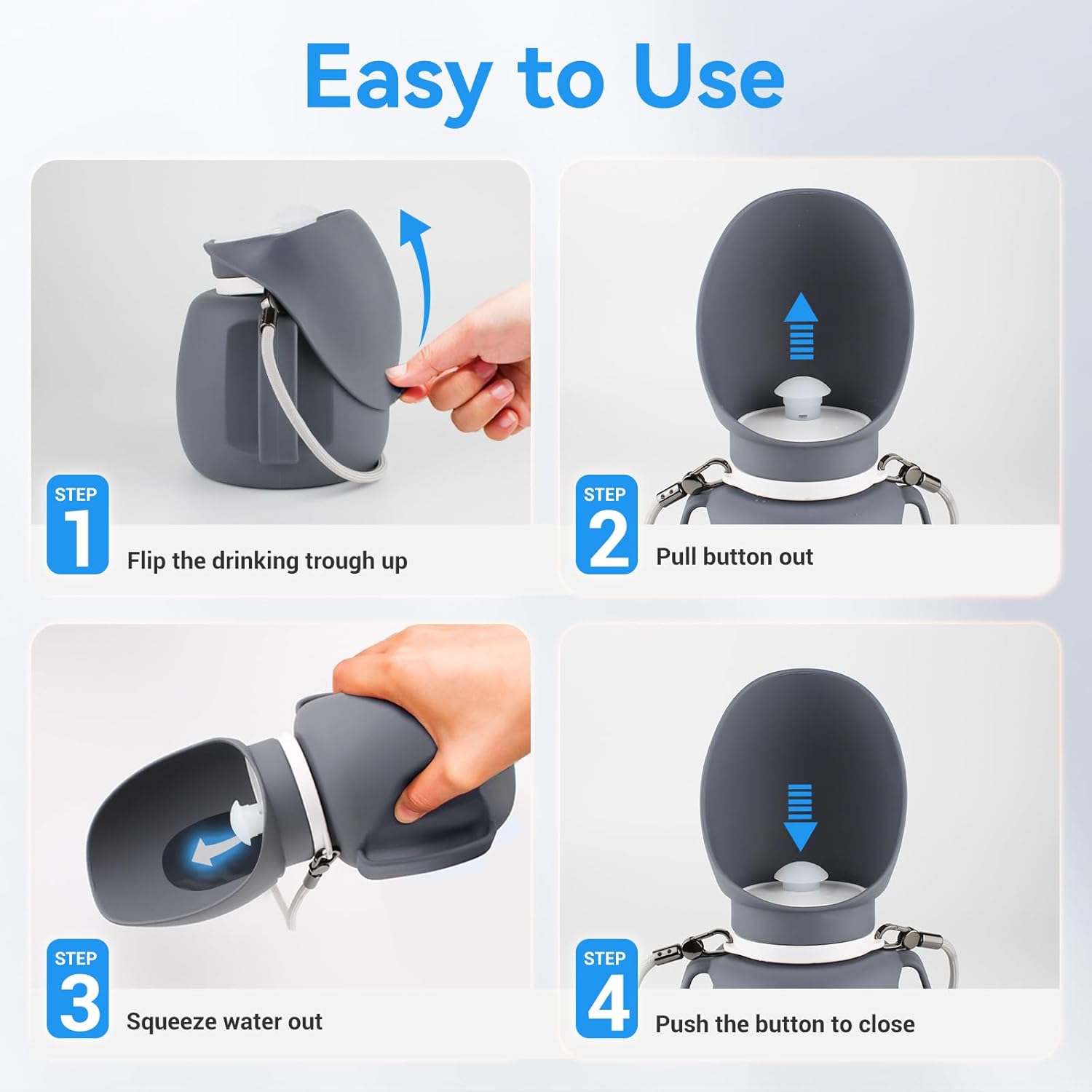 NAMSAN Portable Water Bottle for Dogs, High-Capacity 800ML, Silicone Dog Water Bottle with Lanyard, Leakproof Dog Travel Cup, BPA-Free & Chew-Proof Design, Grey - Image 5