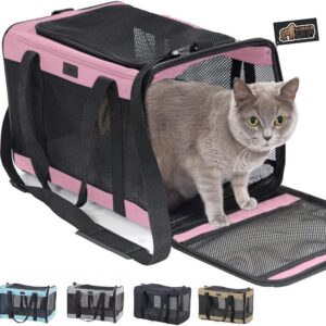 GORILLA GRIP Cat Carrier Travel Bag Up to 15 Lbs, Soft Collapsible Small Dog Carriers, Top and Side Entry Breathable Mesh, Grip Feet on Underside, Cozy Washable Waterproof Pad, Portable Kennel, Pink