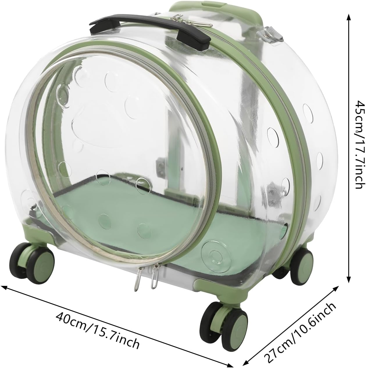 Transparent & Fully Breathable Hard Cat Carrier with Rolling Wheels, Multiple Carrying Carrier for Cats, Dogs, Or Bunnies for Traveling, Taking a Walk, Applicable Weighing up to 19.84lbs (Green,Clear) - Image 2