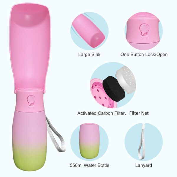 Dog Water Bottle Portable - Food Grade Material BPA Free, 19Oz Leak Proof Pet Water Bowl Dispenser, Travel Puppy Accessories for Outdoor Walking Camping, Dogs Birthday Gifts (Pink&Green) - Image 5