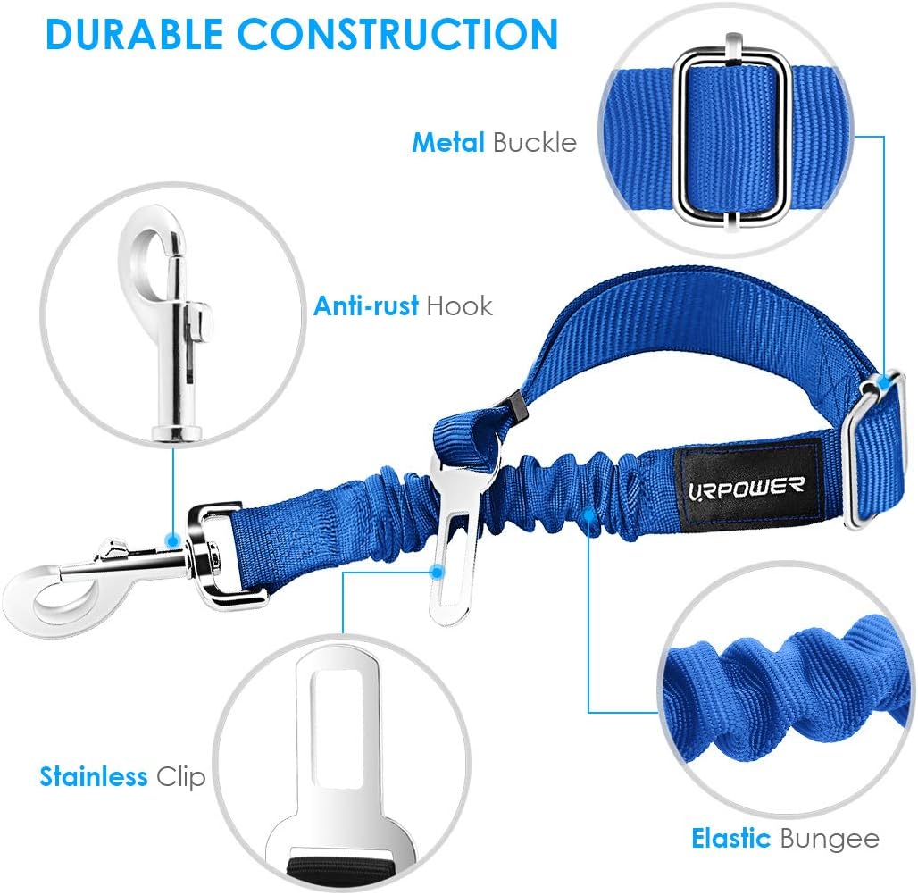 URPOWER 2 Pack Dog Seat Belt, Retractable Dog Car Harness Adjustable Pet Safety Belt with Elastic Bungee Buffer, Heavy Duty & Durable & 360 Degree Swivel Dog Seatbelts - Image 2