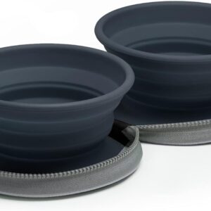 2 x Grey Large Collapsible Dog Bowls for Travel - Collapsible Dog Water Bowl with Case