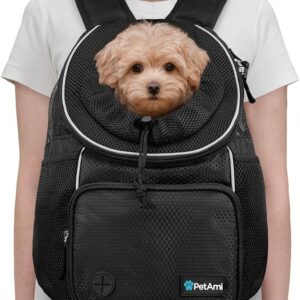 PetAmi Dog Front Carrier Backpack, Adjustable Dog Pet Cat Chest Carrier Backpack, Ventilated Dog Carrier for Hiking Camping Travel, Small Medium Dog Puppy Large Cat Carrying Bag, Max 15 lbs, Black