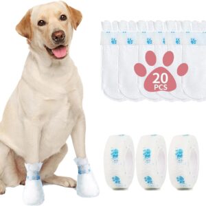 Disposable Dog Booties for Paw Protection - Waterproof, Adjustable Self-Adhesive Straps, 20 Count Dog Shoes for Indoor & Outdoor Use, Walking, Hiking, Pos (S)