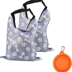 2Packs Dog Travel Bag, 10 lb Dog Food Storage Container, Airtight Pet Travel Accessories, Large Capacity Dog Food Carrier for Camping,with 1Packs Collapsible Dog Travel Bowls,Perfect for Camping Trip