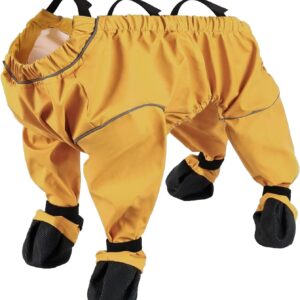ASENKU Dog Shoes for Small Dogs, Soft Adjustable Dog Boots & Paw Protectors, Waterproof Anti-Slip Dog Clothes with Boots for Rainy Days, Running, Hiking, Outdoor Walking (Yellow, S)