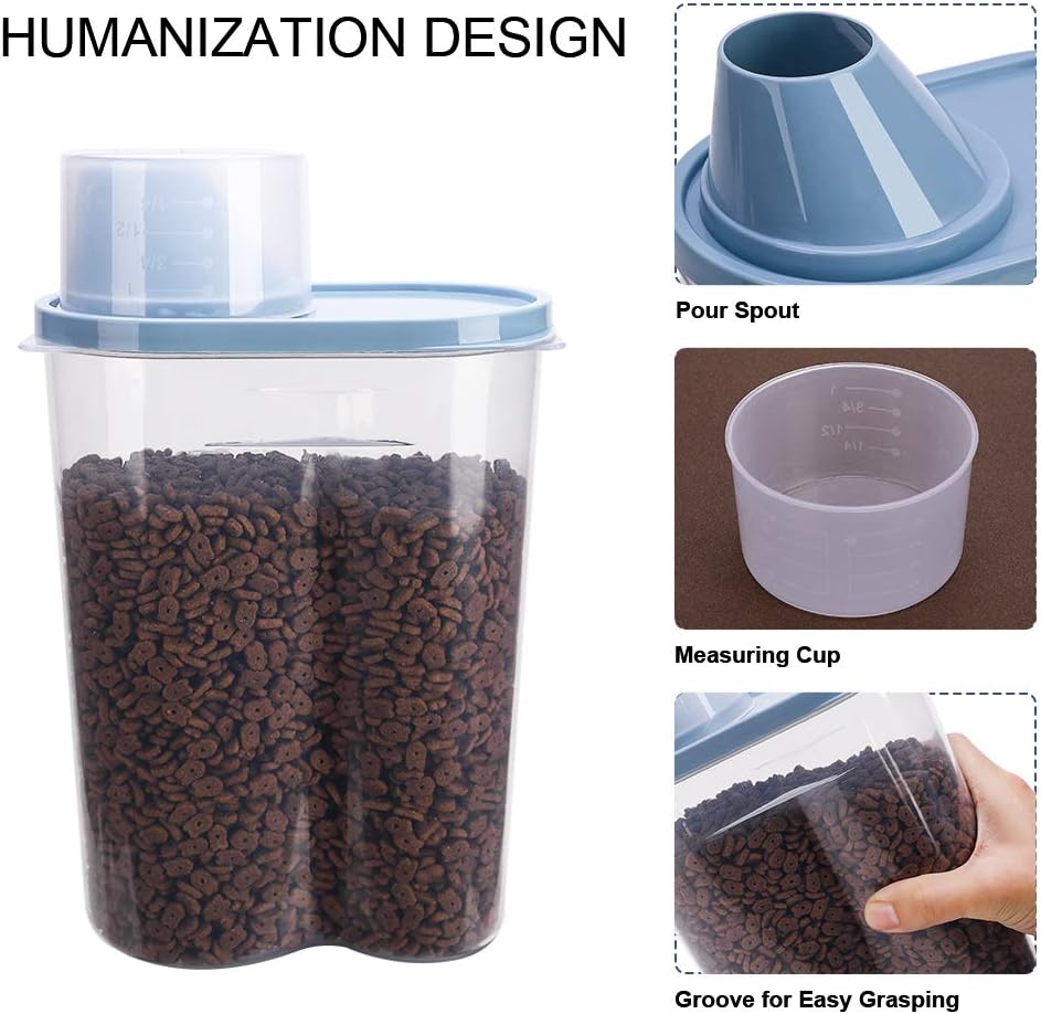 GreenJoy 2 Pack 2lb/2.5L Pet Food Storage Container with Measuring Cup, Can Covers and Bowl for Small Dog, Cat, Waterproof-BPA Free - Image 3