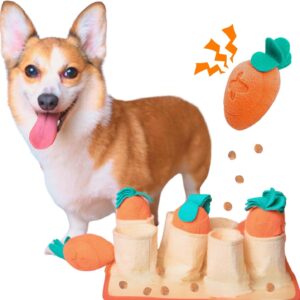 Boredom Buster for Small and Medium Dog, Interactive Treat Puzzle Rug, Slow Feeder Mat with Squeaky Carrots, 20-40 Mins Self-Entertainment Toy, Enrichment Toy Gifts for Dog