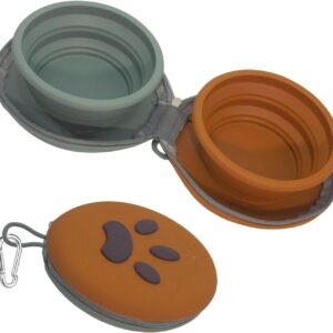 2-in-1 Collapsible Silicone Pet Bowl Double Compartment Portable Dog Cat Dish with Carabiner Clip for Travel Camping Hiking