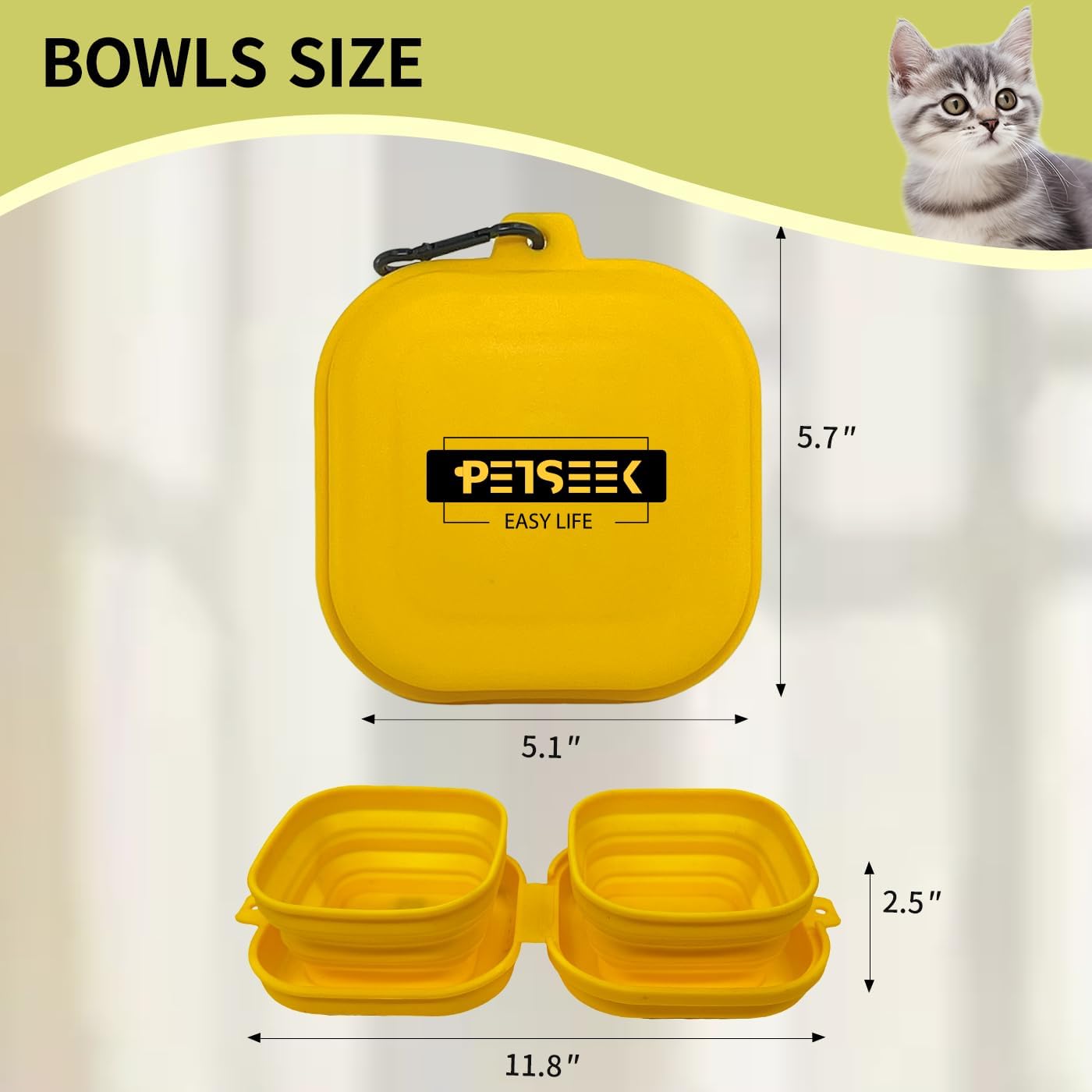 Travel Twin Pet Bowls for Cats or Dogs, Collapsible Silicone Bowls for Food and Water Feeding, Portable Hiking Cat Bowl - Image 5