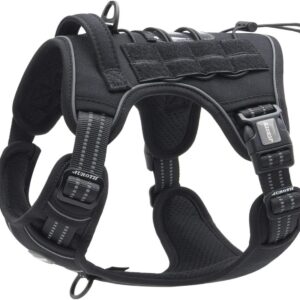 Auroth Tactical Dog Harness for Large Dogs No Pull Adjustable Pet Harness Reflective K9 Working Training Easy Control Pet Vest Military Service Dog Harnesses Black XL