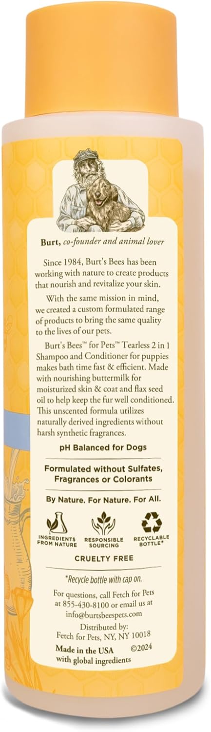 Burt's Bees for Pets Tear Free Puppy Shampoo and Conditioner - Tearless Dog Wash for Puppies, Pet Grooming Supplies, Gentle Dog Shampoo and Conditioner, Puppy Essentials for Easy Groom, 16 Fl Oz - Image 2