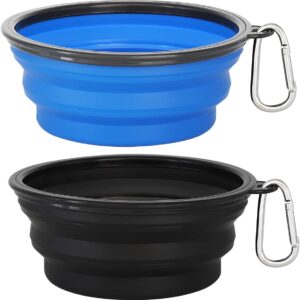 Kytely Large Collapsible Dog Bowls 2 Pack, 34oz Foldable Dog Travel Bowl, Portable Pet Water Food Bowl with Clasp, Pet Cat Feeding Cup Dish for Traveling, Walking, Hiking (Black+Blue)